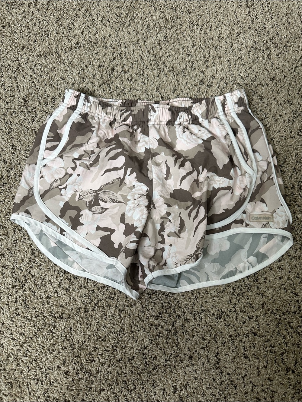 Calvin Klein Taupe and Cream Floral Camo Athletic Shorts